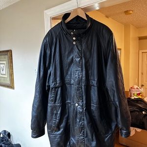 3/4 length black leather coat